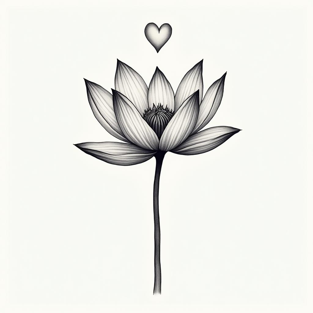 Water lilyin Modest style tattoo, featuring soft, delicate line work with simple and meaningful symbols, gentle waves, a heart, evoking a sense of serenity and grace, - Variation 3