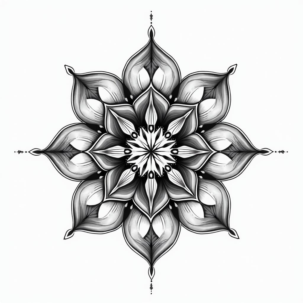Joseline libra universos balance in geometric style tattoo, blending hexagons, mandala-inspired patterns, symmetrical and fractal design, clean lines, sharp angles - Variation 2
