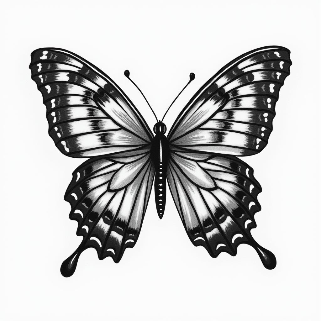 Memorial for my sister who died 01-29-2013, we both live cartoonist butterfly'sin portrait tattoo style, featuring a highly realistic and detailed depiction  - Variation 2