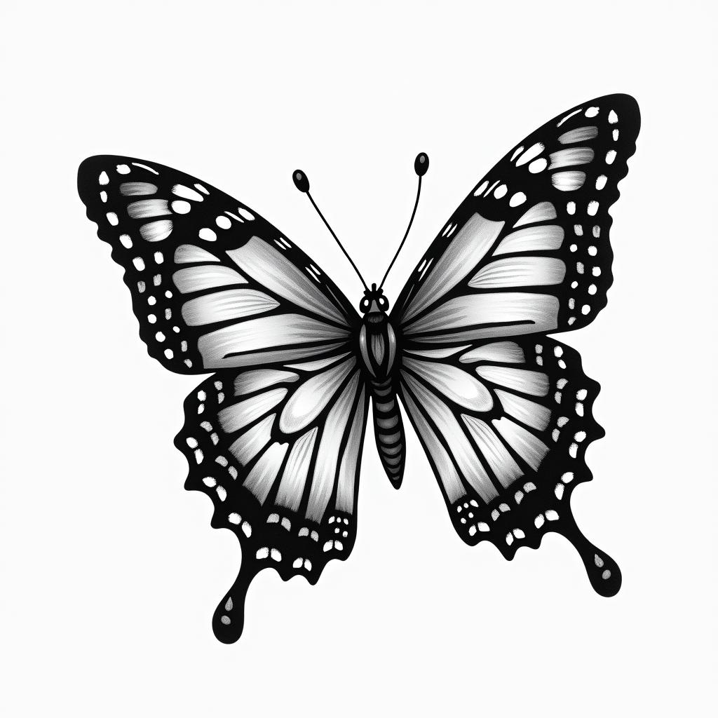 Memorial for my sister who died 01-29-2013, we both live cartoonist butterfly'sin portrait tattoo style, featuring a highly realistic and detailed depiction  - Variation 3