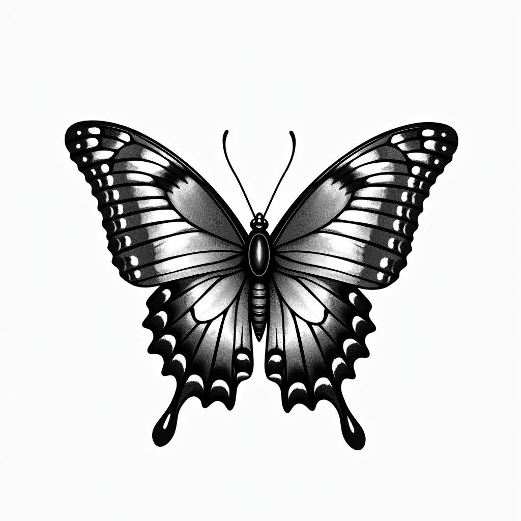 Memorial for my sister who died 01-29-2013, we both live cartoonist butterfly'sin portrait tattoo style, featuring a highly realistic and detailed depiction 