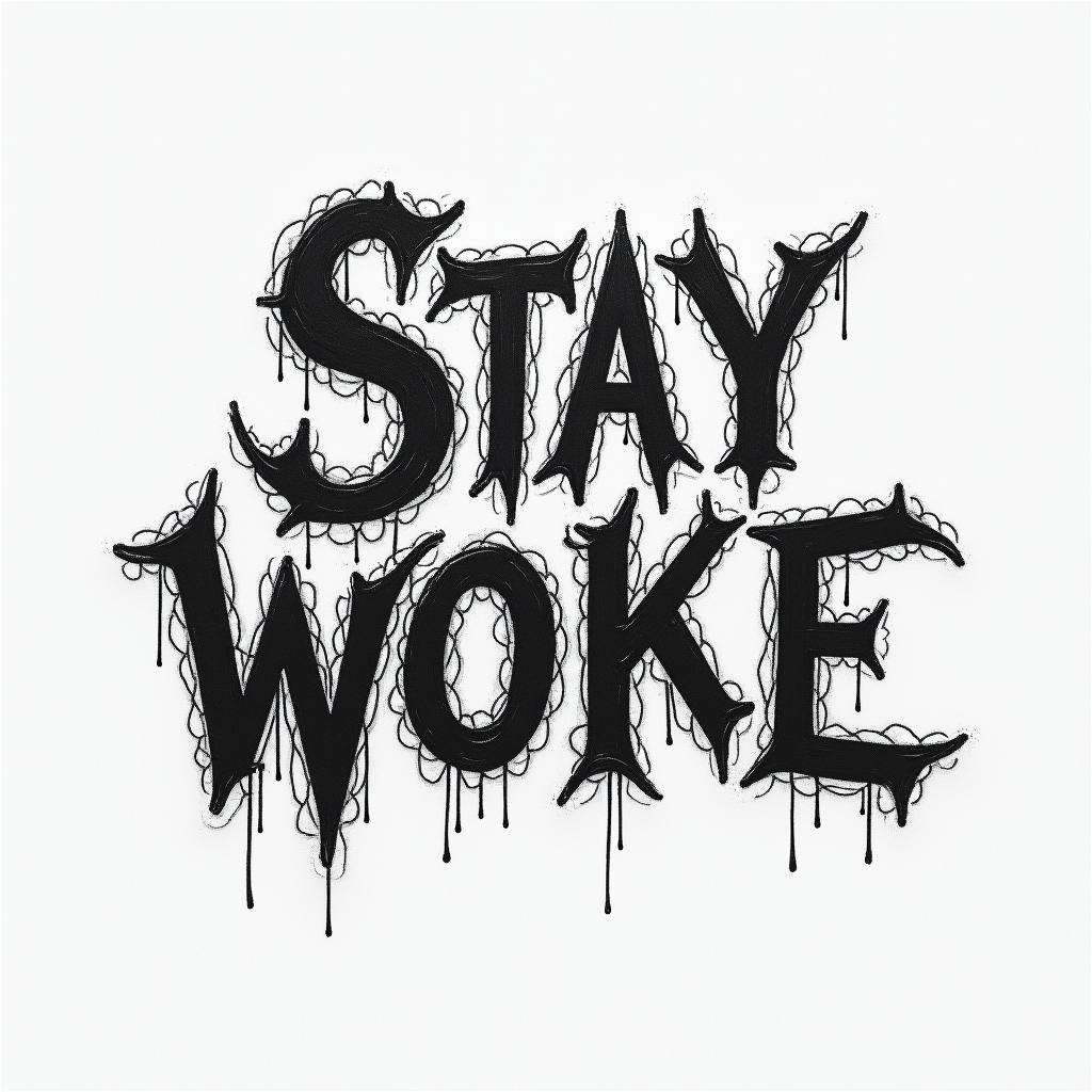Stay woketext-based tattoo, gothic font ultra-realistic, perfectly placed, high-quality font design, photo-realistic shading, 8k, high quality, finely detailed typography - Variation 4