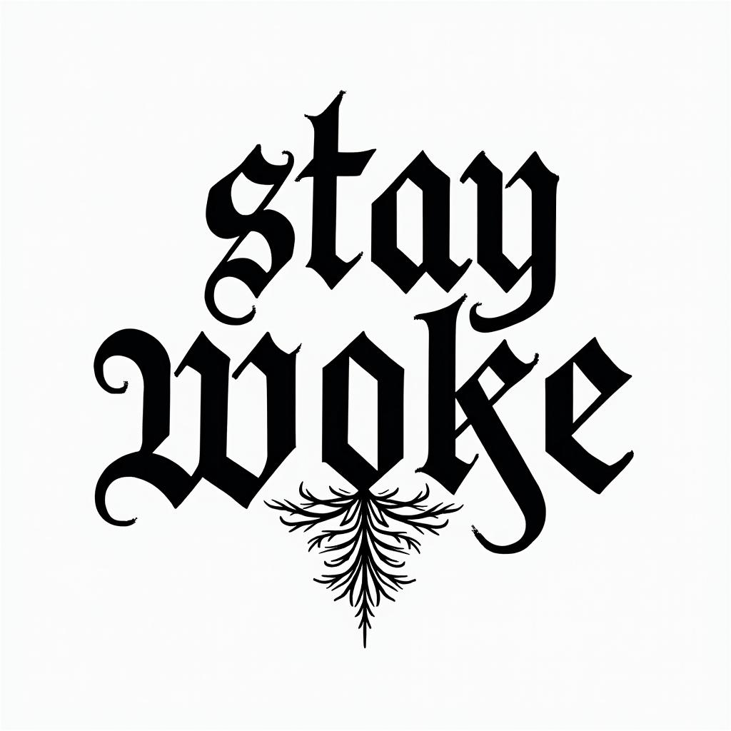 Stay woketext-based tattoo, gothic font ultra-realistic, perfectly placed, high-quality font design, photo-realistic shading, 8k, high quality, finely detailed typography - Variation 2