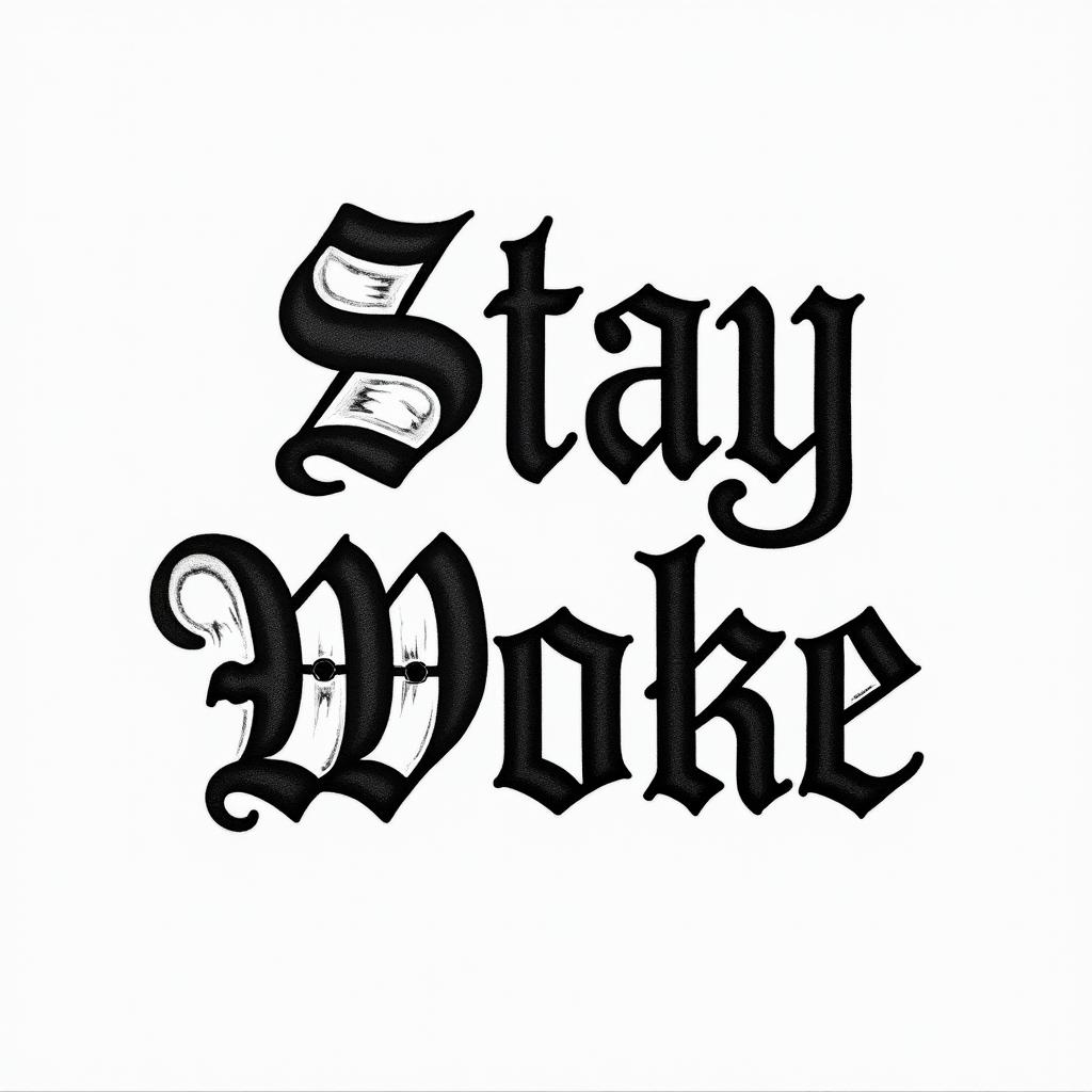 Stay woketext-based tattoo, gothic font ultra-realistic, perfectly placed, high-quality font design, photo-realistic shading, 8k, high quality, finely detailed typography - Variation 3