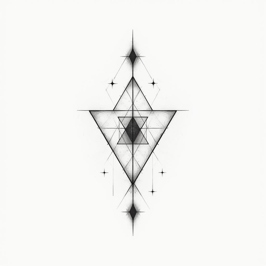 Resiliencein minimalist style tattoo, featuring simple shapes and fine lines, with minimal shading and details, tiny triangles, creating a sense of balance and harmony