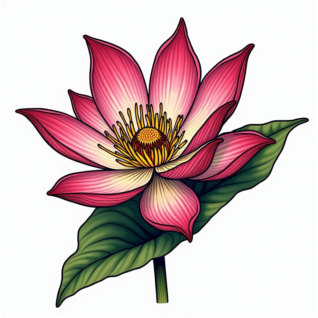 Water lilyin pop art style tattoo, featuring bold and vibrant colors, exaggerated outlines, iconic imagery, inspired by comic books and speech bubbles, comic book characters, retro pop culture - Variation 2
