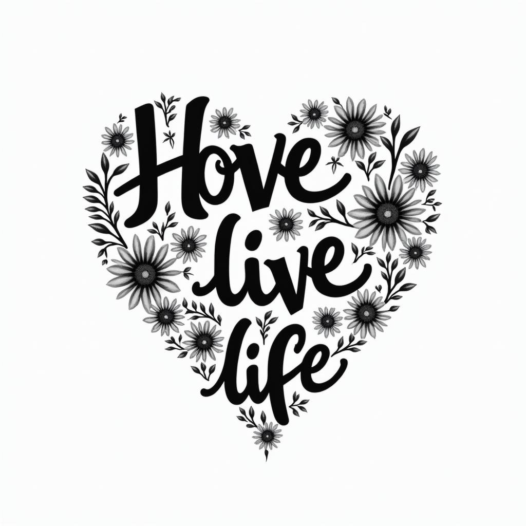 Love, Live, Life, Hope, Faithtext-based tattoo, japanese font ultra-realistic, perfectly placed, high-quality font design, photo-realistic shading, 8k, high quality, finely detailed typograph - Variation 4