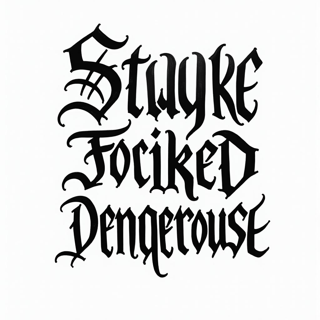 Stay woke stay focused stay dangerous Stay uptext-based tattoo, gothic font ultra-realistic, perfectly placed, high-quality font design, photo-realistic shading, 8k, high quality, finely detailed typography