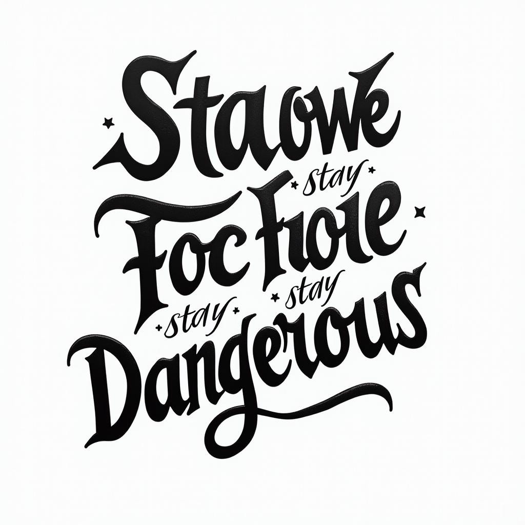 Stay woke stay focused stay dangerous Stay uptext-based tattoo, gothic font ultra-realistic, perfectly placed, high-quality font design, photo-realistic shading, 8k, high quality, finely detailed typography - Variation 2