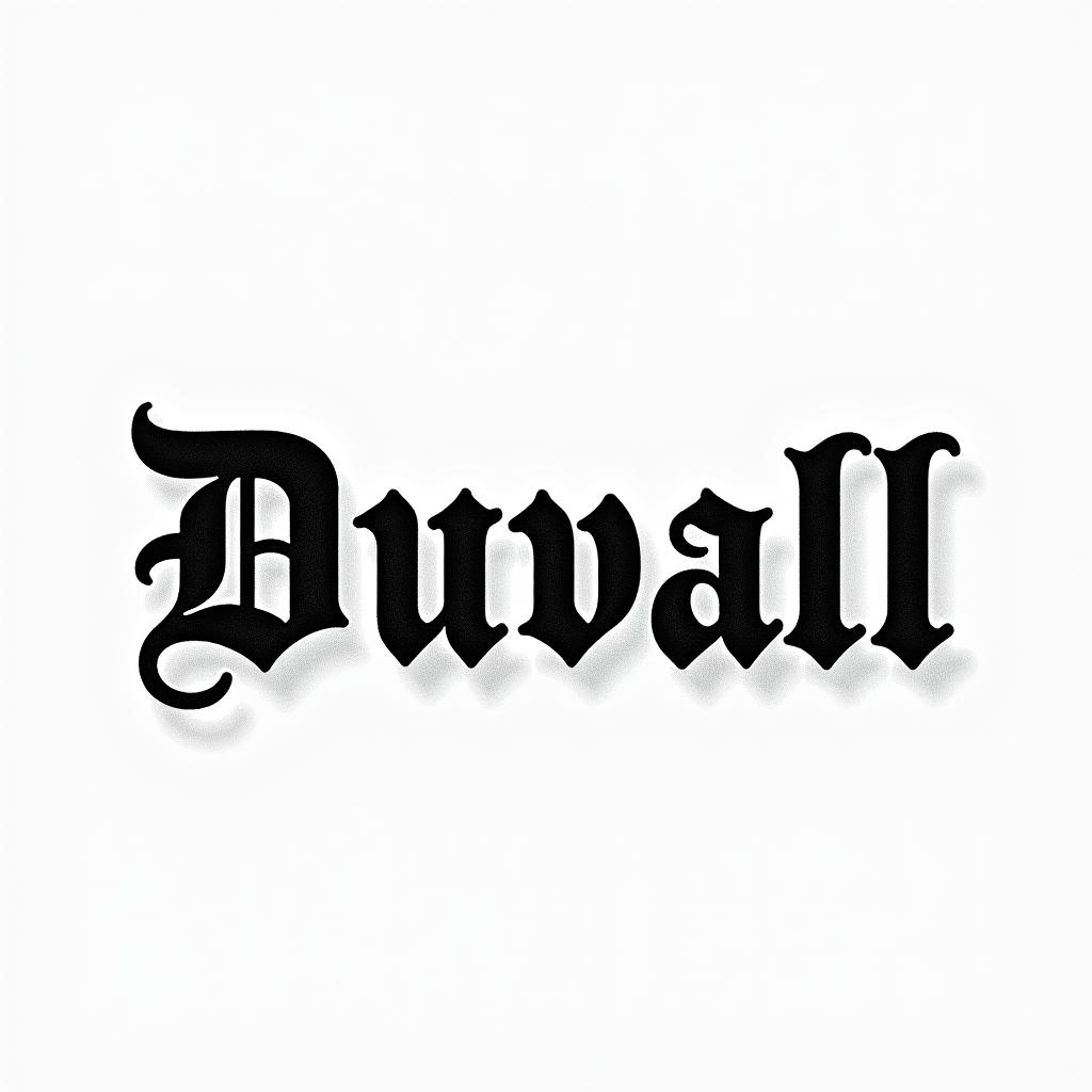 The name Duvall in Gothic texttext-based tattoo, gothic font ultra-realistic, perfectly placed, high-quality font design, photo-realistic shading, 8k, high quality, finely detailed typography
