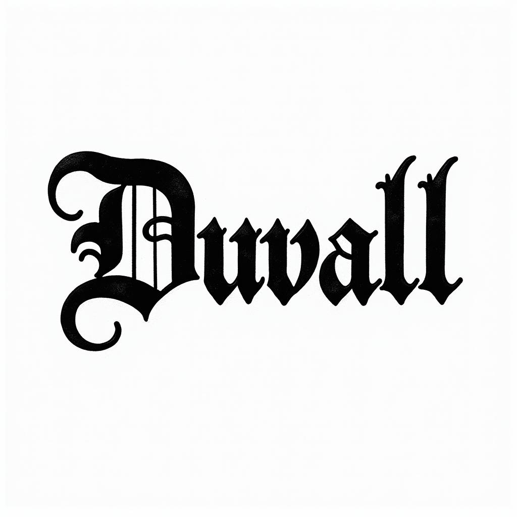 The name Duvall in Gothic texttext-based tattoo, gothic font ultra-realistic, perfectly placed, high-quality font design, photo-realistic shading, 8k, high quality, finely detailed typography - Variation 3