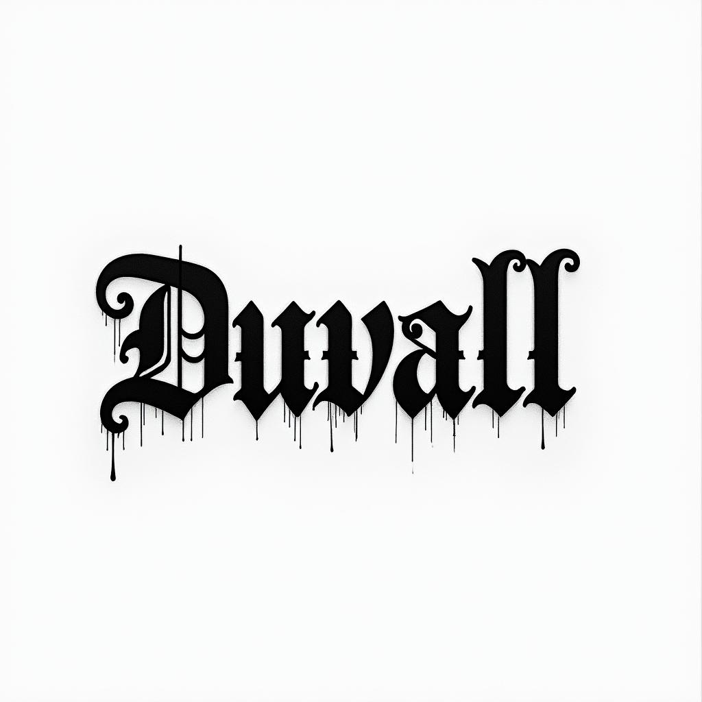 The name Duvall in Gothic texttext-based tattoo, gothic font ultra-realistic, perfectly placed, high-quality font design, photo-realistic shading, 8k, high quality, finely detailed typography - Variation 2