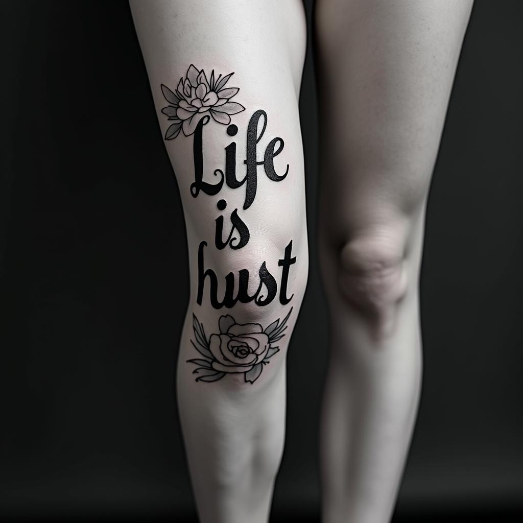 Life is beautifultext-based tattoo, gothic font ultra-realistic, perfectly placed, high-quality font design, photo-realistic shading, 8k, high quality, finely detailed typography
