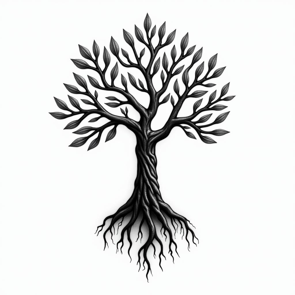 Tree of life with roots and branchesin bohemian style tattoo, 8k - Variation 2