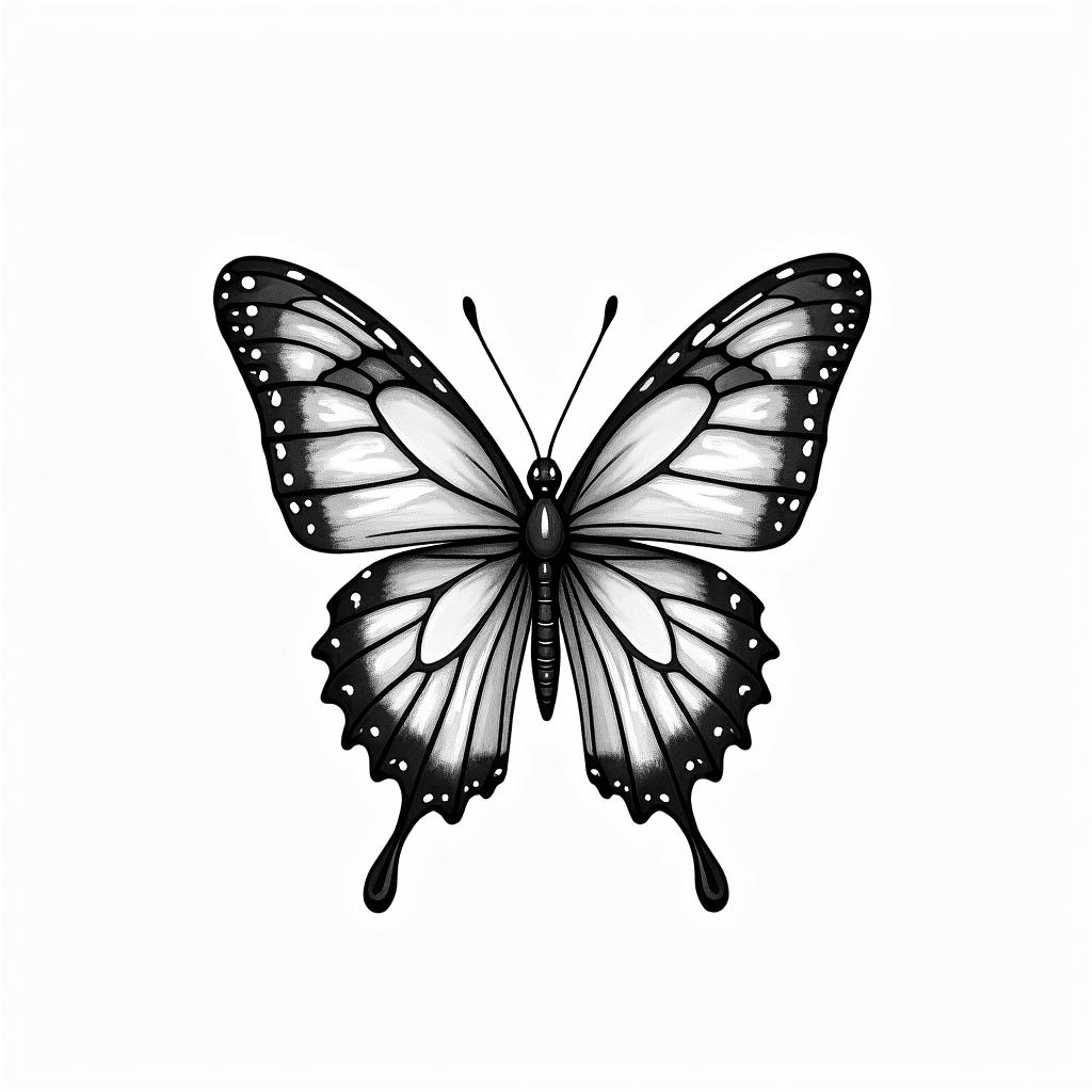 Three groovy butterflies with bold lineshigly detailed tattoo