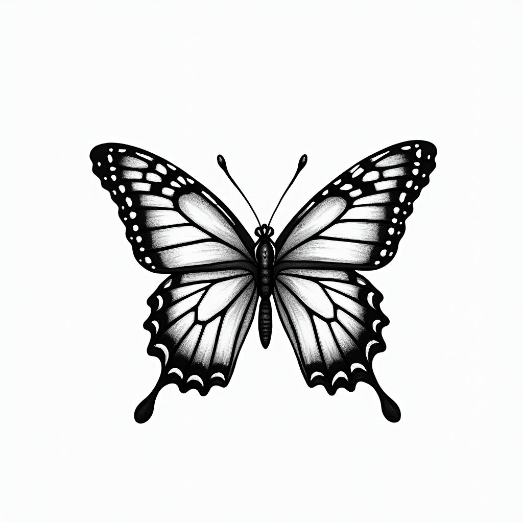 Three groovy butterflies with bold lineshigly detailed tattoo - Variation 2