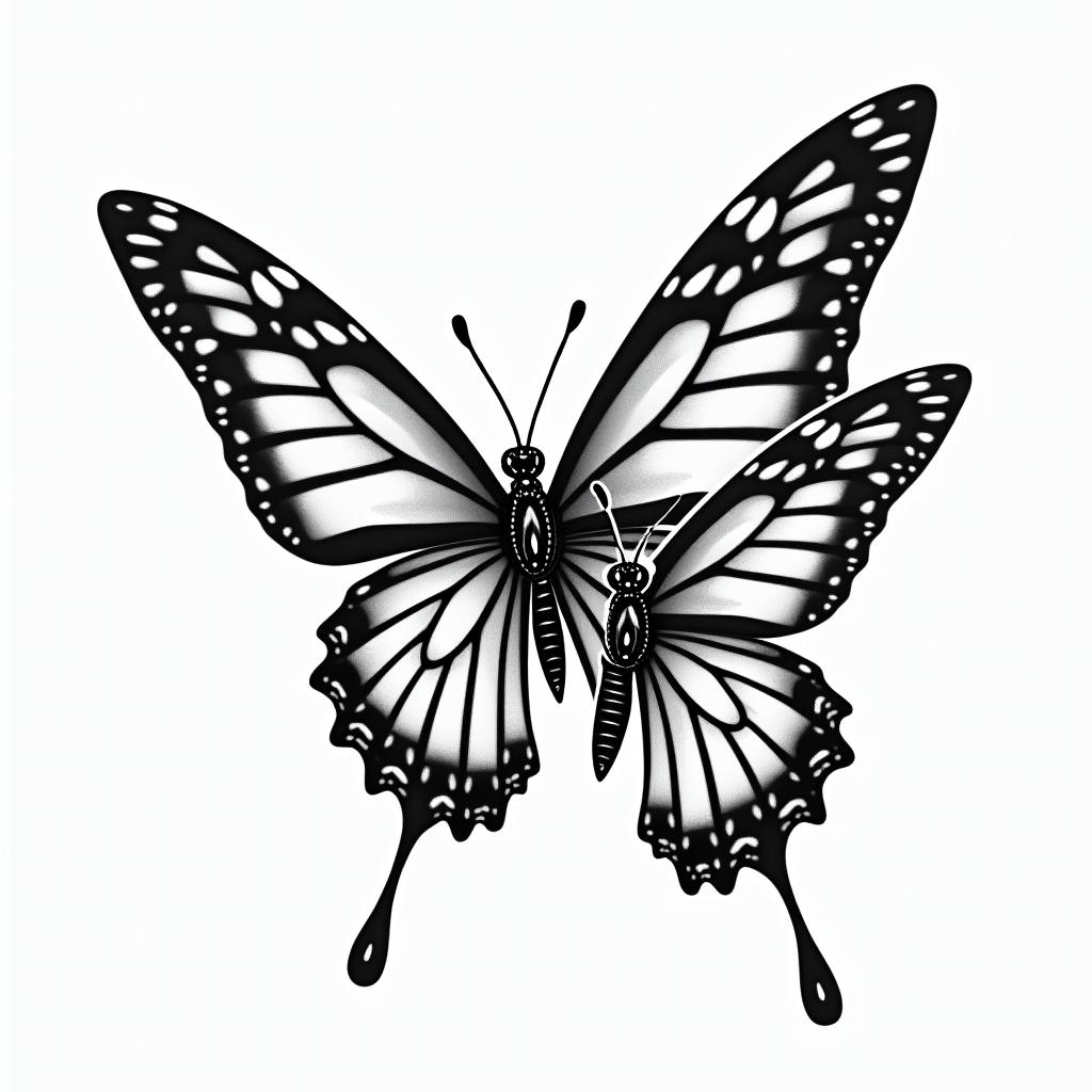 Three groovy butterflies with bold lineshigly detailed tattoo - Variation 4