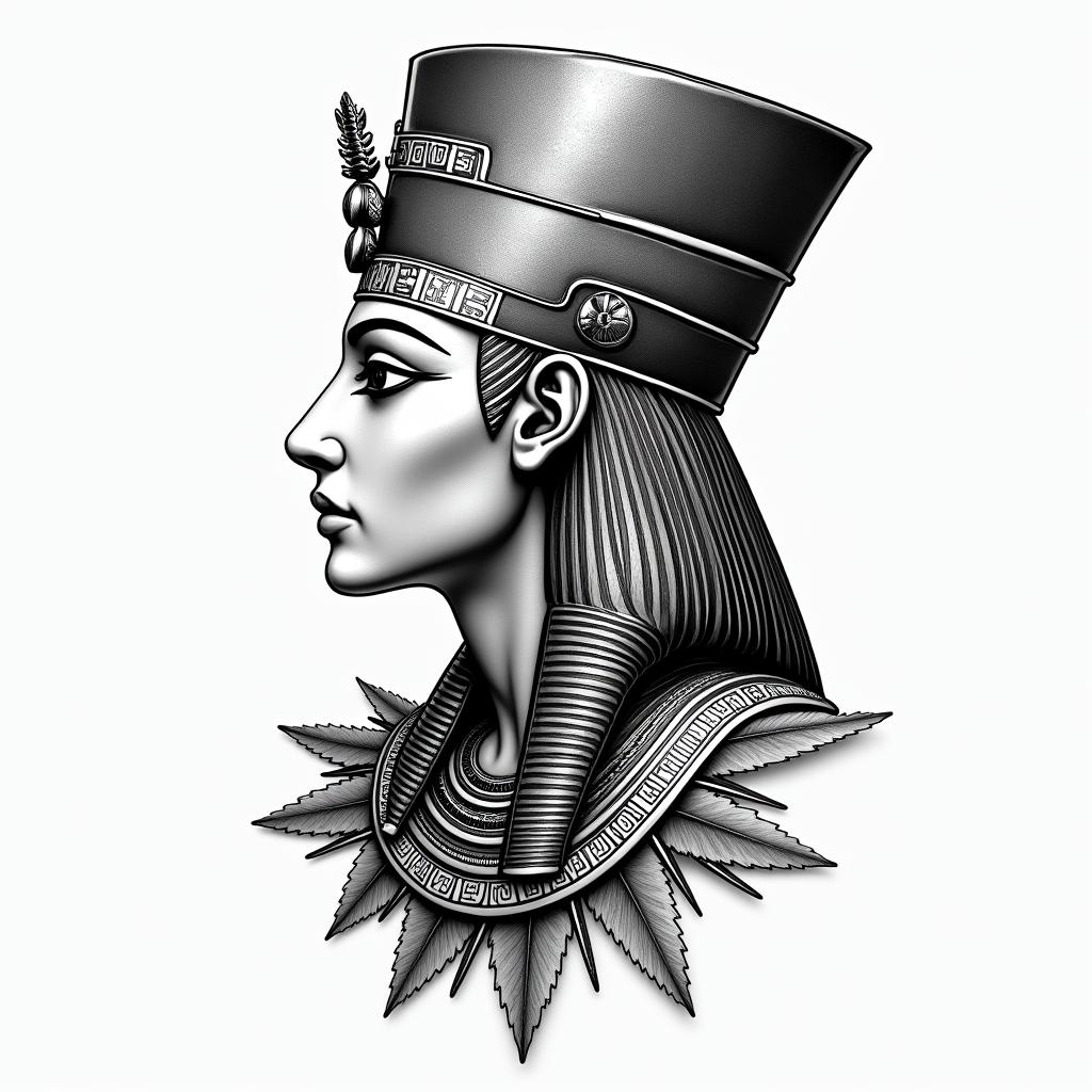 Rochel Libra Fayettevillein egyptian style tattoo, bold elements of ancient egyptian culture including a portrait of an Egyptian pharaoh with detailed facial features, in hieroglyphs and symbolic imagery, eye of horus, ankh symbol, scarab beetle - Variation 3