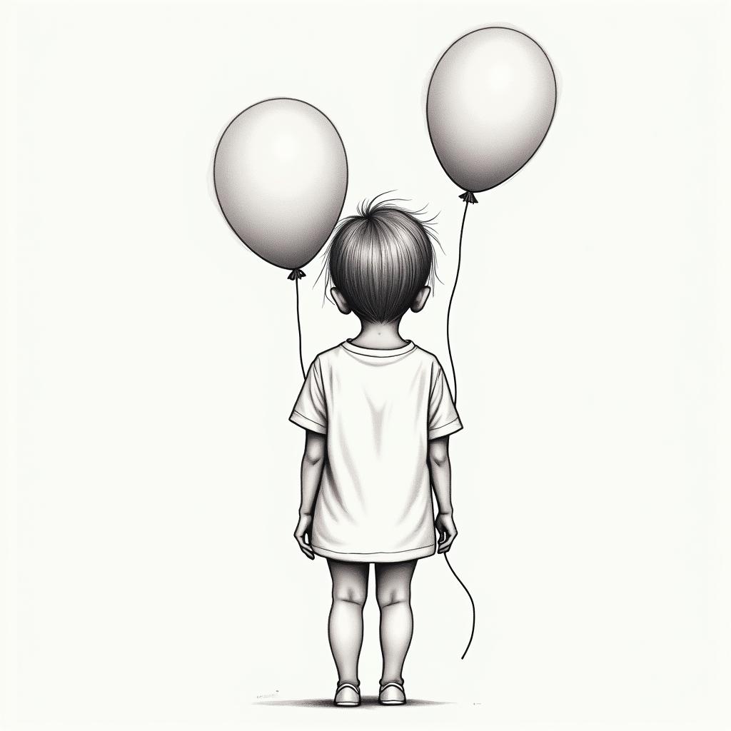 A girl with balloons tied to her shirt
in minimalist style tattoo, featuring simple shapes and fine lines, with minimal shading and details, tiny triangles, creating a sense of balance and harmony - Variation 5