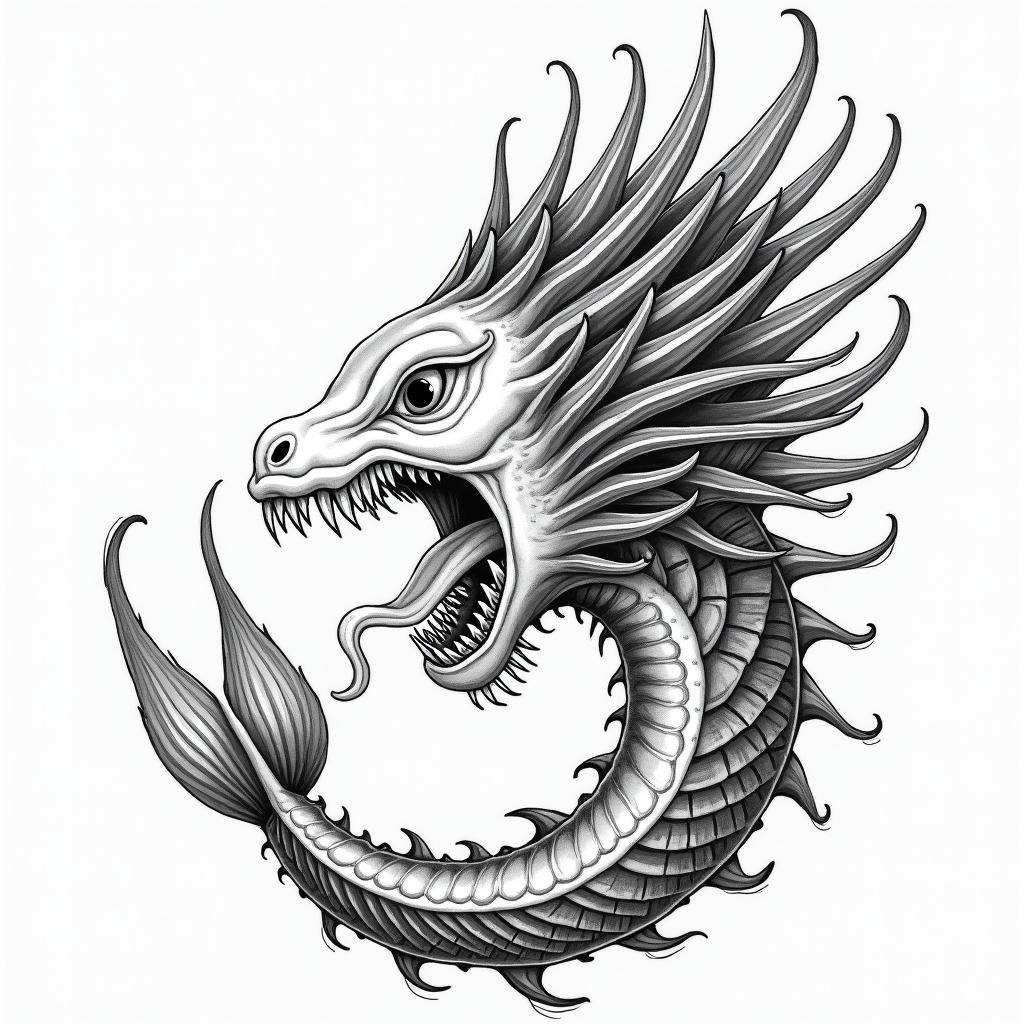 A goddess turning into medusa with tongue outin japanese style tattoo, detailed tattoo, traditional japanese culture tattoo, mythology, 8k