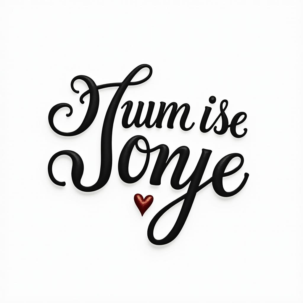 Music note because I singin elegant cursive calligraphy style 2d tattoo, decorate with roses, featuring a smooth and flowing handwritten script with slightly thickened strokes for a luxurious and bold appearance, heart symbol between names, sleek and glossy black text with shadowing, minimalist matte white background, clean and sharp edges, illuminated with soft lighting, romantic, 8k, high-quality textures with refined typography