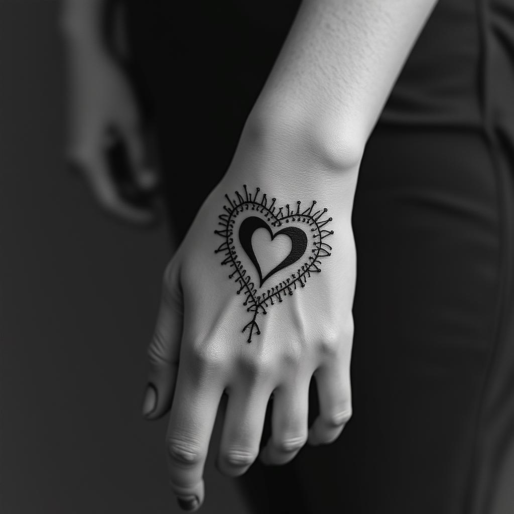 fnpl with heart and bowtext-based tattoo, gothic font ultra-realistic, perfectly placed, high-quality font design, photo-realistic shading, 8k, high quality, finely detailed typography - Variation 2