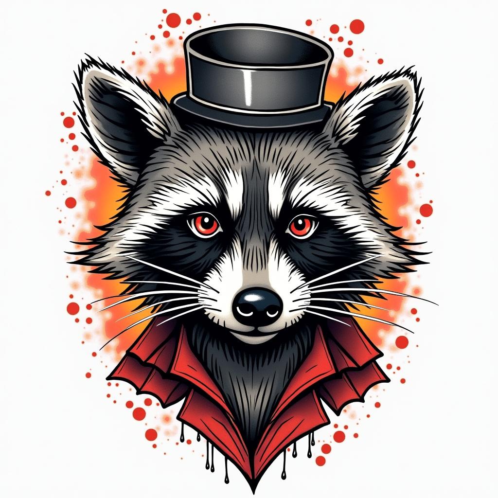 Raccoon rockerin pop art style tattoo, featuring bold and vibrant colors, exaggerated outlines, iconic imagery, inspired by comic books and speech bubbles, comic book characters, retro pop culture - Variation 4