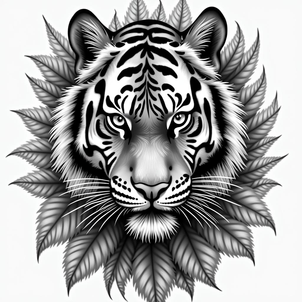 Tiger with intense eyes in a junglein bohemian style tattoo, 8k - Variation 3