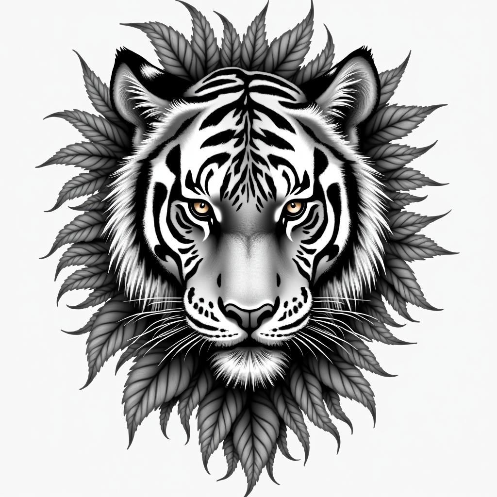 Tiger with intense eyes in a junglein bohemian style tattoo, 8k - Variation 2