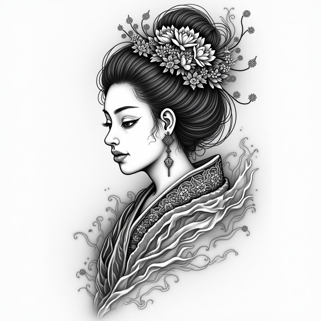 Goddess’sin japanese style tattoo, detailed tattoo, traditional japanese culture tattoo, mythology, 8k