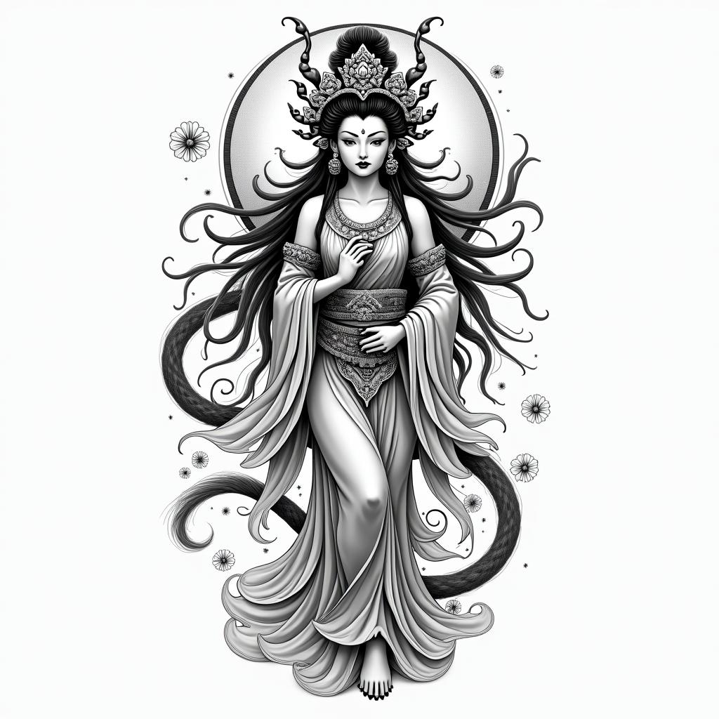 Goddess’sin japanese style tattoo, detailed tattoo, traditional japanese culture tattoo, mythology, 8k - Variation 2