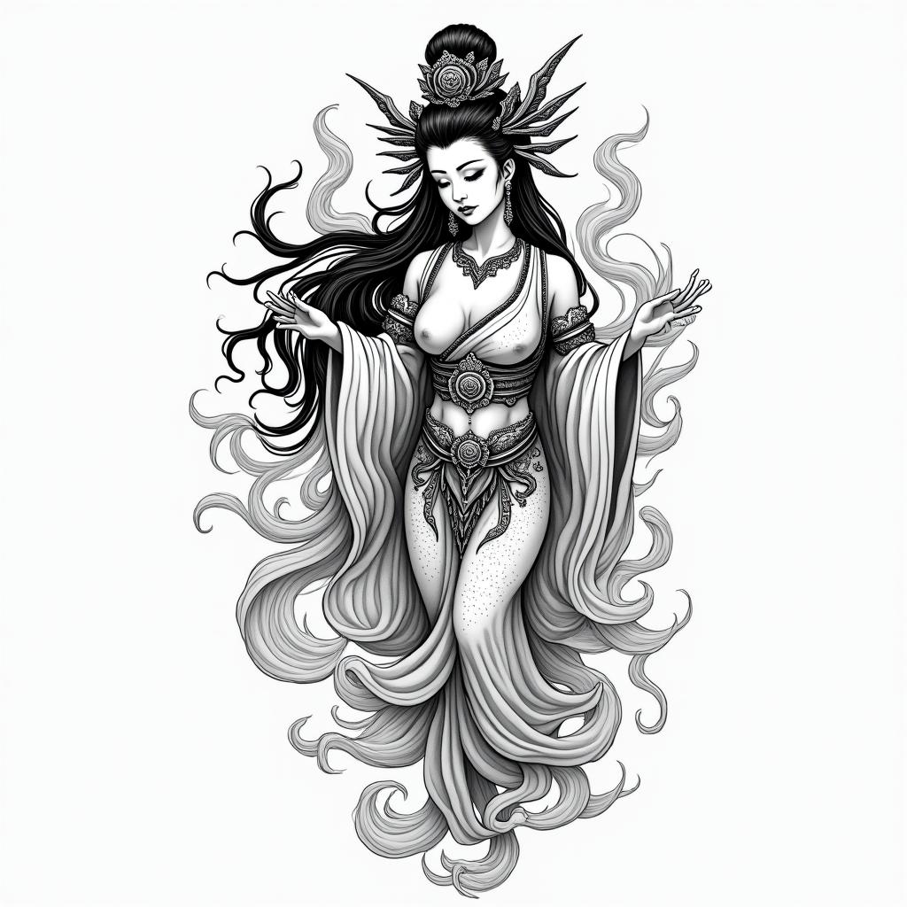 Goddess’sin japanese style tattoo, detailed tattoo, traditional japanese culture tattoo, mythology, 8k - Variation 3