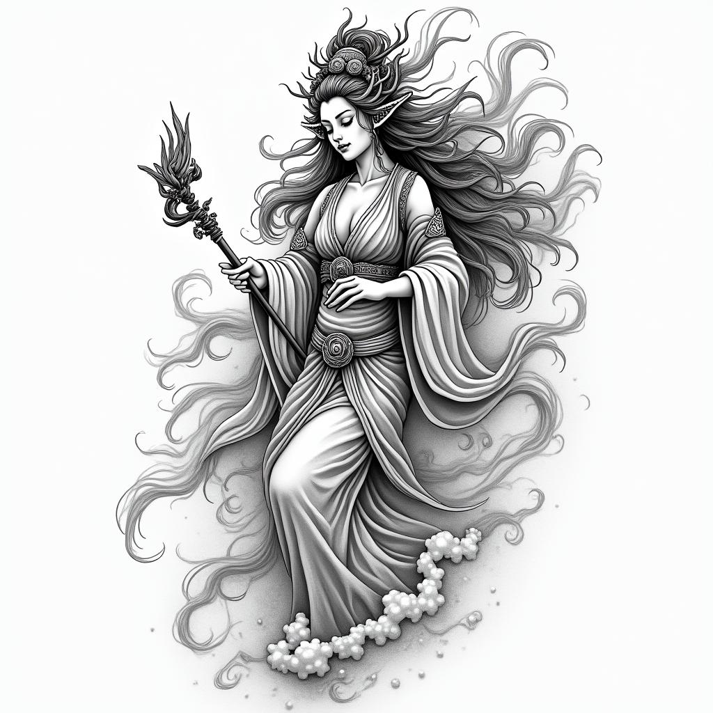 Goddess’sin japanese style tattoo, detailed tattoo, traditional japanese culture tattoo, mythology, 8k - Variation 4