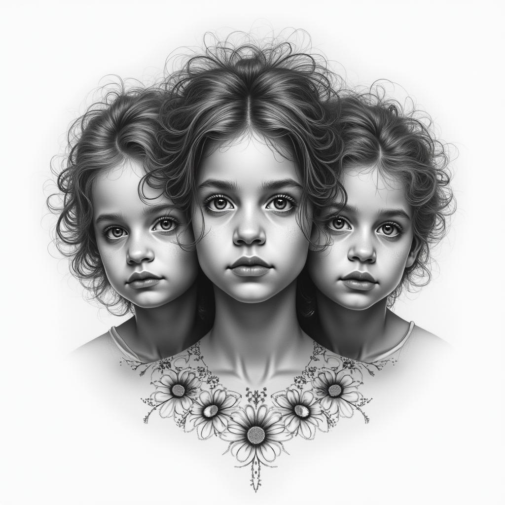 Want to use my 5 children’s birthdates in a tattooin portrait tattoo style, featuring a highly realistic and detailed depiction - Variation 1
