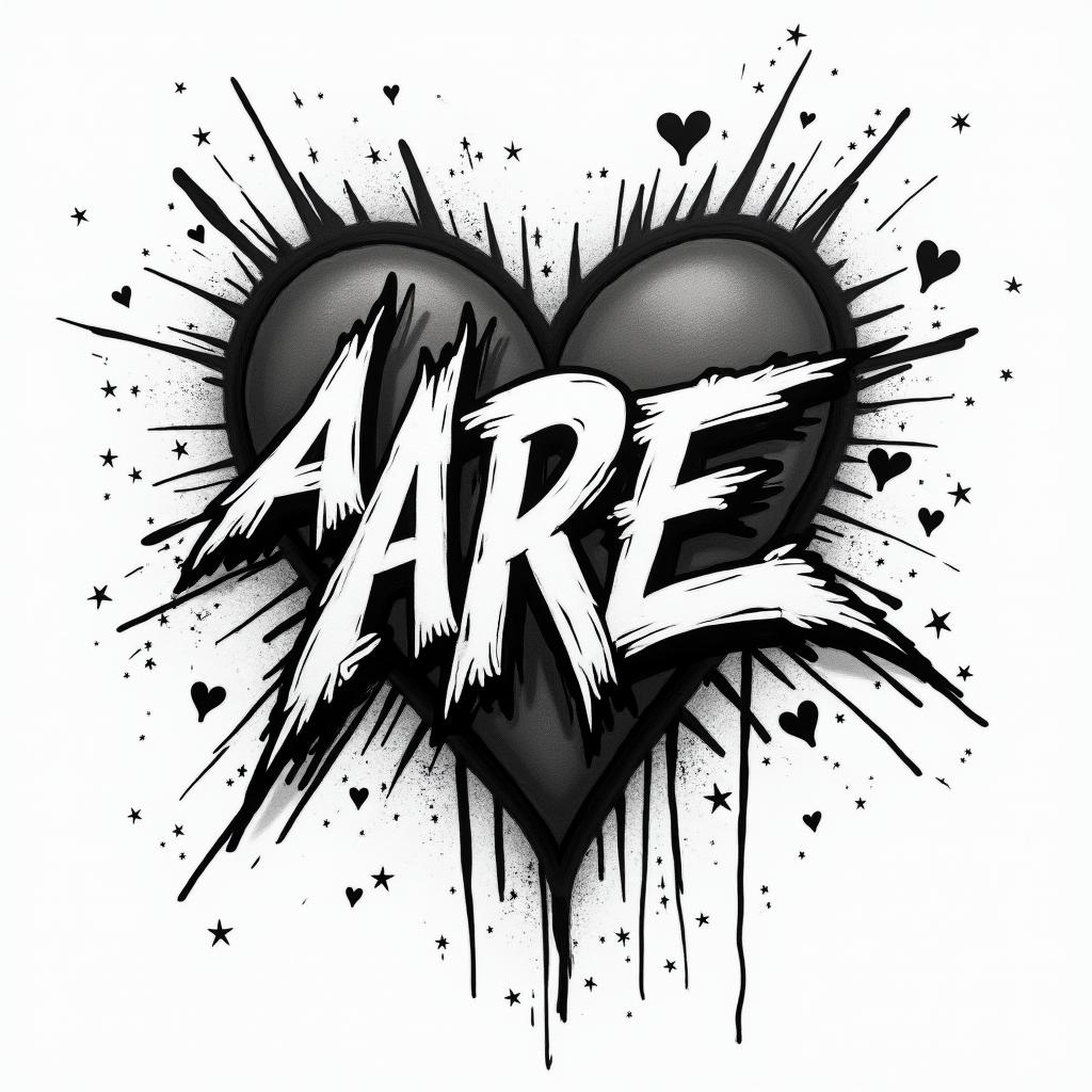 Denise, Zwillinge, 21.05.1991, in graffiti style tattoo, featuring bold and dynamic street art elements, spray-paint texture with exaggerated lines and expressive, chaotic brushstrokes, intricate lettering incorporated with graffiti tags, symbols like hearts, stars, and wings