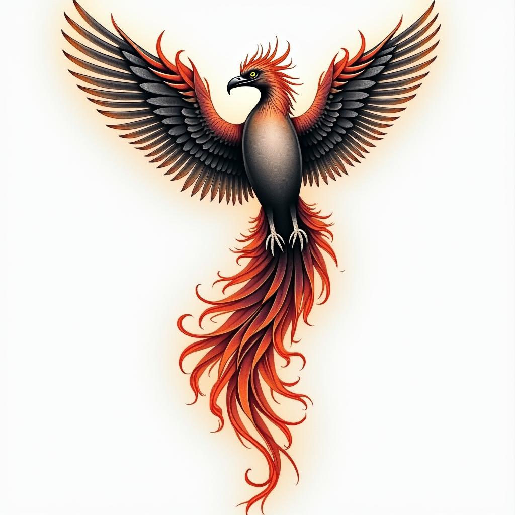 Phenix leg tattooin flame tattoo style showcasing fiery elements with dynamic flame patterns, glowing effect of flames, natural colors - Variation 4