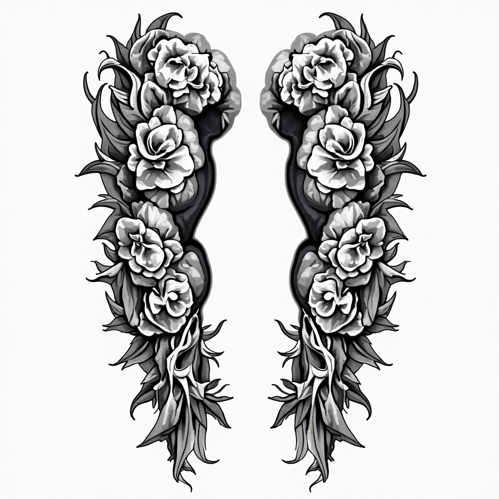 Sleeve designs for menin authentic tattoo style, incorporating traditional modifications, bold black outlines, solid color fills, featuring classic authentic elements - Variation 3