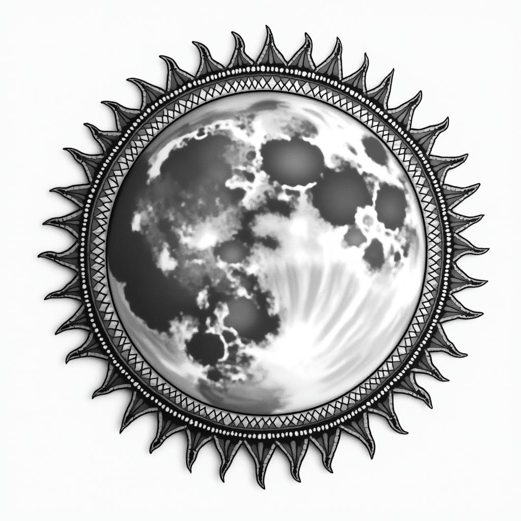 Moon and sun a space away from moon dream catcherin bohemian style tattoo, 8k - Variation 2