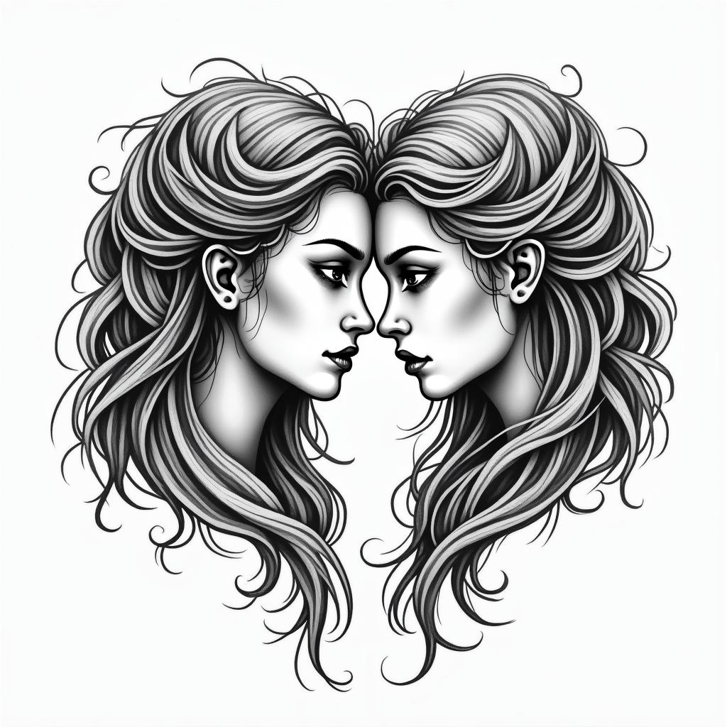 Leo and Capricorn tattoo for daughtersin new school tattoo, pop culture, modern, detailed tattoo, illustrative - Variation 3