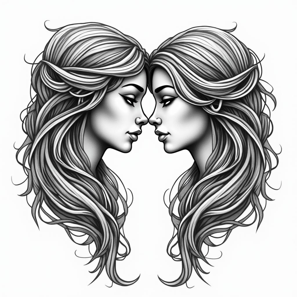 Leo and Capricorn tattoo for daughtersin new school tattoo, pop culture, modern, detailed tattoo, illustrative - Variation 4