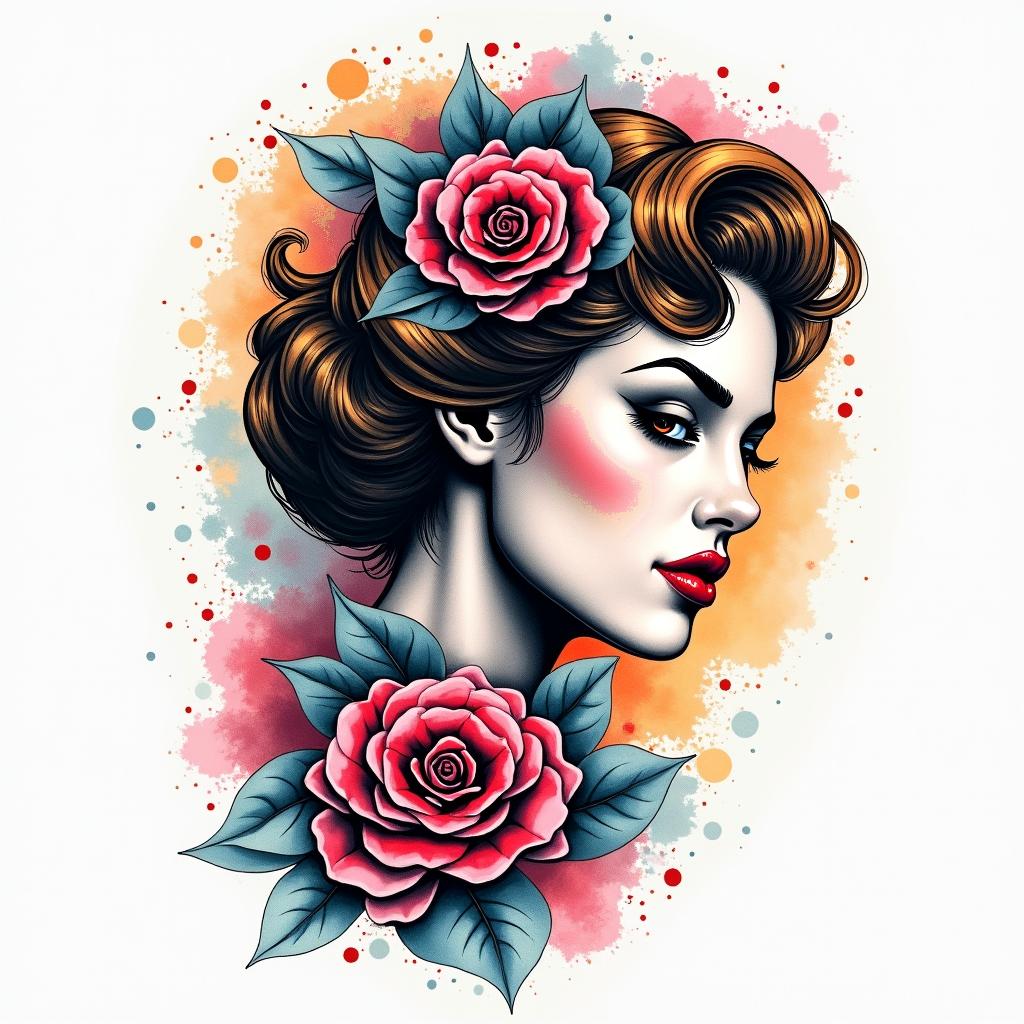 water colorin pop art style tattoo, featuring bold and vibrant colors, exaggerated outlines, iconic imagery, inspired by comic books and speech bubbles, comic book characters, retro pop culture - Variation 2