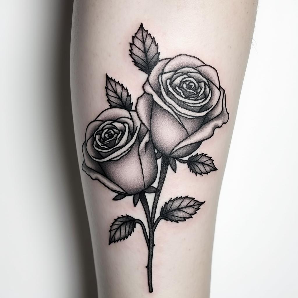 Two rose tattoos, forearm, fine line.higly detailed tattoo - Variation 4