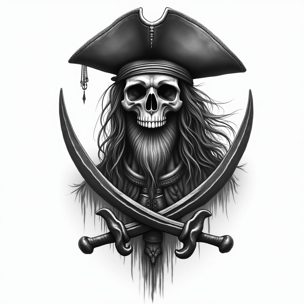 Pirate themehigly detailed tattoo - Variation 3
