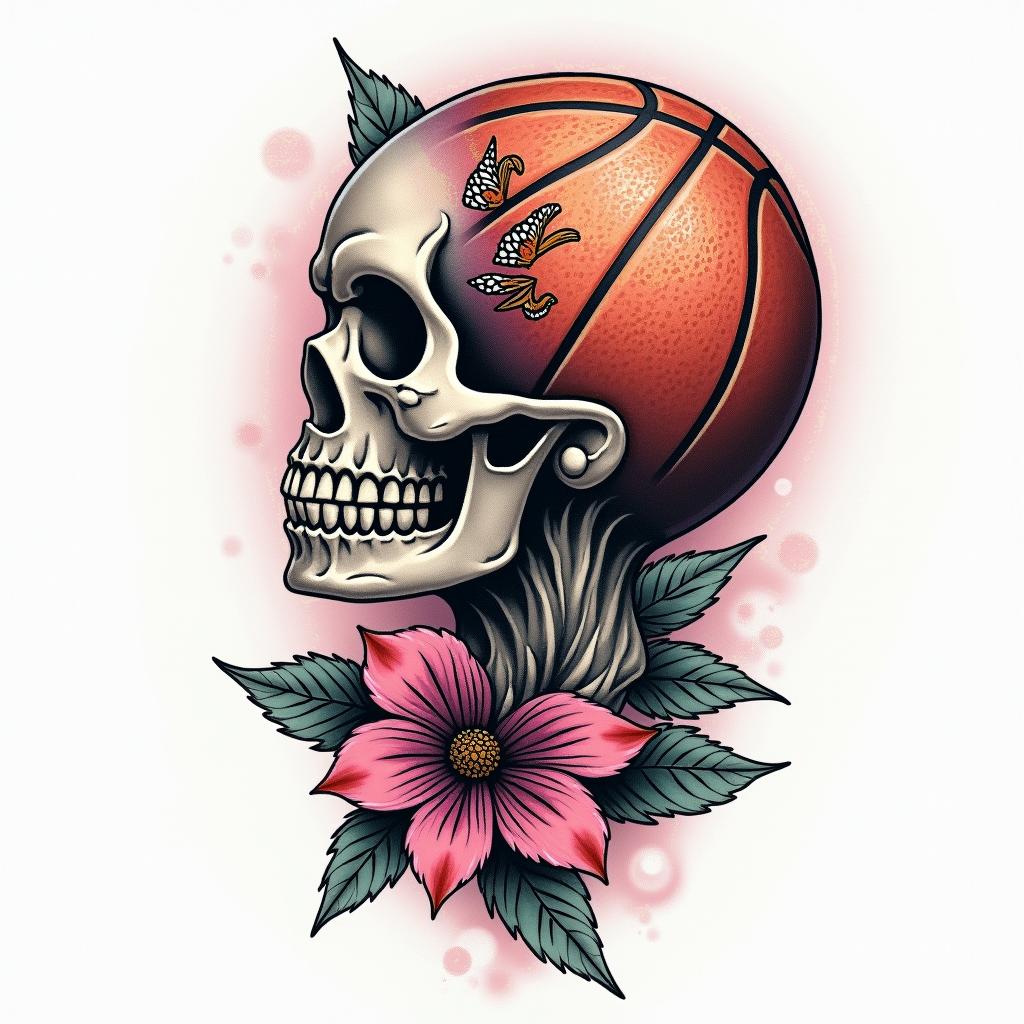Basketball colorfulhigly detailed tattoo - Variation 2
