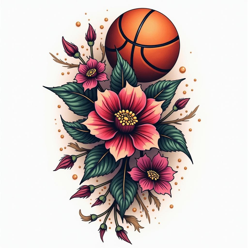 Basketball colorfulhigly detailed tattoo - Variation 4