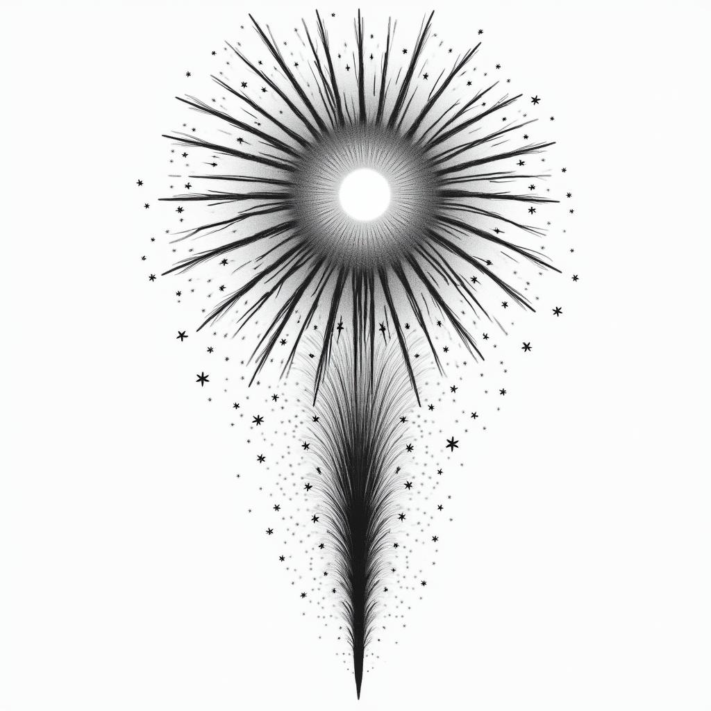 Fireworks with a crescent moon and stars in the backgroundhigly detailed tattoo - Variation 2
