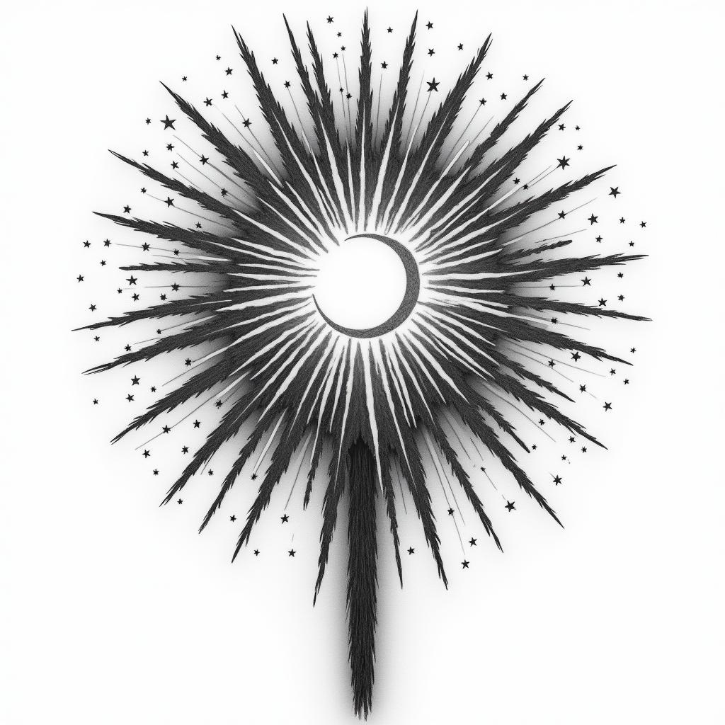 Fireworks with a crescent moon and stars in the backgroundhigly detailed tattoo - Variation 4