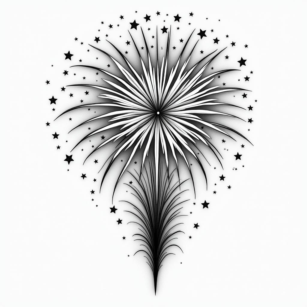 Fireworks with a crescent moon and stars in the backgroundhigly detailed tattoo - Variation 3