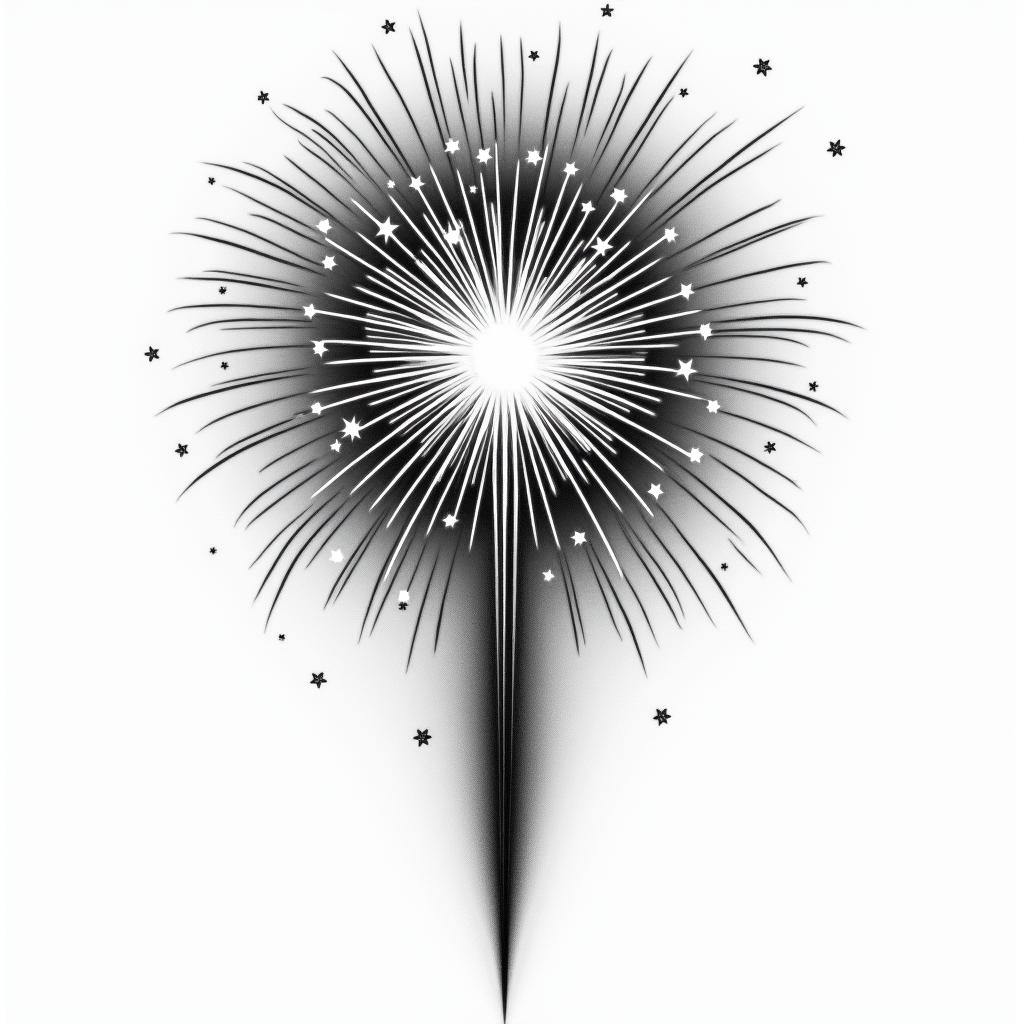 Fireworks with a crescent moon and stars in the backgroundhigly detailed tattoo
