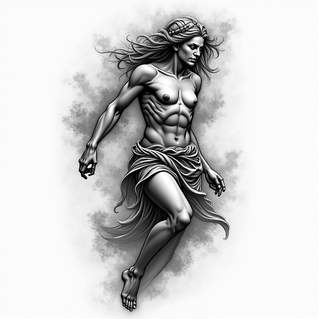 Athena, the goddess of war, firehigly detailed tattoo - Variation 24